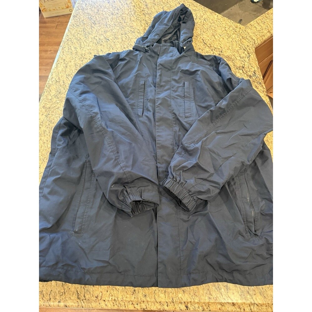 Eddie Bauer Rain Jacket Mens XL Blue Navy Weatheredge Waterproof Hooded Full Zip